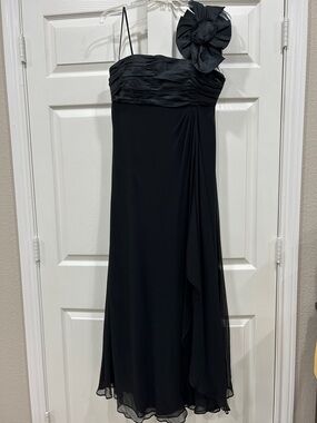 JS Collections Black One-Shoulder Ruffle Evening Gown